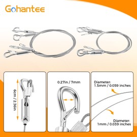 8Pcs Adjustable Picture Hanging Wire Kit, 4Pcs x 1m (3.3ft) Thin Wire + 4Pcs x 2m (6.6ft) Thick Wire, Heavy Duty Stainless Steel Wire with Hook for Hanging Pictures, Mirrors, Supports Up to 66lbs