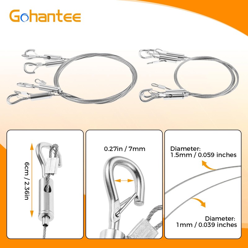8Pcs Adjustable Picture Hanging Wire Kit, 4Pcs x 1m (3.3ft)