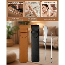 Stainless Steel Roller Massage Tools Set,3 Pcs Skin Care Kit for Daily Use | Handheld Metal Facial & Body Massager, PU Leather Case, Skin Care Kit, Da