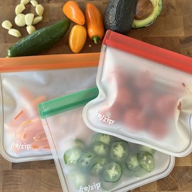 (re) zip 5-pack Reusable Sandwich Lunch Food Storage Bags (28 Fl Oz, 3.5 Cup) | BPA-Free, Food Grade, Leakproof, Freezer Safe, Dishwasher Safe, Travel Friendly | Jewel Tones for Easy Organization