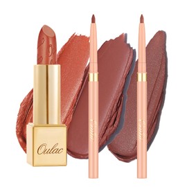 Oulac Lipstick & Lipliner Set 3PCS High Impact Lipcolor with Moisturizing Formula, Vegan Beauty, Full-Coverage Lip Color, Gift Lipstick for Women, GM07+LL05+06