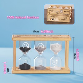 3-in-1 Perfect Bamboo Sand Timer, Includes 15, 20 and 30 Minute Sand Hourglass Timers,Sand Glass Timer Decor for Games Classroom Home Office or Keeping Time Around The Kitchen(BGW+152030)