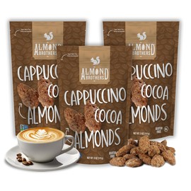 Almond Brothers Roasted Almonds - Hand Crafted Cappuccino & Cocoa Almonds, Gluten-Free, Non-GMO, Candied Almonds (5 Oz, Pack of 3)