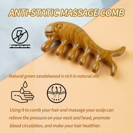 UAIAGM Wooden Scalp Massager Wooden Head Massager Comb Handmade Green Sandalwood Wide Tooth Comb for Women and Men Scalp Massager for Hair Growth Natural Wooden Hair Care Comb Gua Sha Scraping Scalp