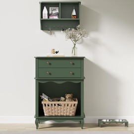 FansaFurn 2 Drawer Dresser with Wall Mount Shelves, Dresser Chest of Drawer for Bedroom, Multifunctional Tall Dresser, Wood Storage Chest of Drawers Storage Cabinet for Living Room, Entryway, Green