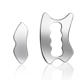Moikiwi 2PCS Gua Sha Tool, Stainless Steel Muscle Massage Tool, Scraper Tool for Soft Tissue Physical Therapy Stuff, Used for Back, Legs, Arms, Neck, Shoulder, CD