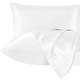 Lazzaro Home Satin Silk Pillowcases For Hair And Skin 2 Pack Pillow Cases with Envelope Closure Pillowcase Size 50 x 75 cm (White, 2pcs Pillowcases (50x75cm))