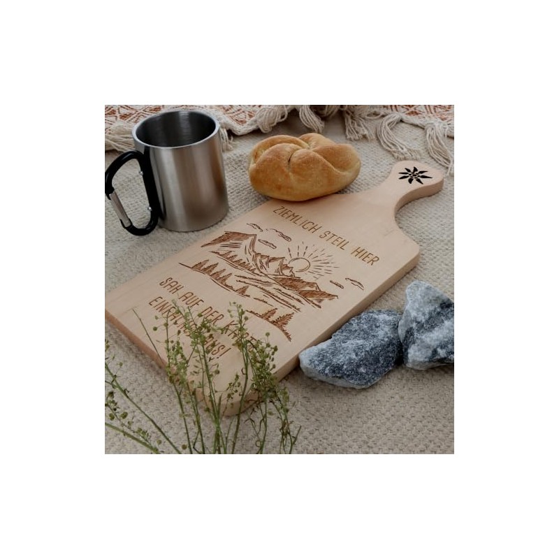 Spruchreif Alder board with handle, breakfast board with engraving, chopping