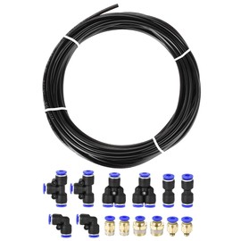 sourcing map Pneumatic 4mm OD Polyurethane PU Air Hose Tubing Kit 10 Meters Black with 14 Pcs Push to Connect Fittings