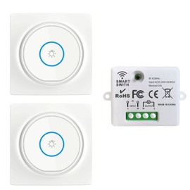 Tedeligo Wireless Light Switch Set, Mobile Self-Generating Wireless Switch 230 V RF Relay Receiver, Wireless Switch Light, 100 m Control Distance, 2000 W Controlled Devices (2 Switches and 1 Receiver)