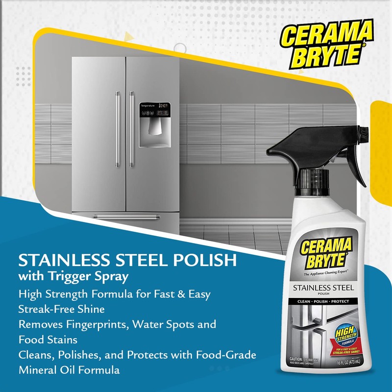 Cerama Bryte Stainless Steel Polish Spray, Streak-Free Shine, Clean and