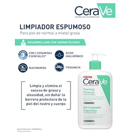CeraVe Gel Limpiador Espumoso para Piel Normal a Grasa con Ceramidas Esenciales, Niacinamida y Ácido Hialurónico que Protege e Hidrata la Barrera...  