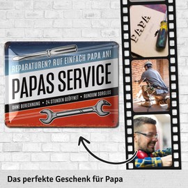 LANOLU Retro Tin Sign Papas Service - Sign Workshop Dad - Birthday Gift or Father's Day Gift Sign for Father, Funny Retro Decoration with Saying 15 x 20 cm
