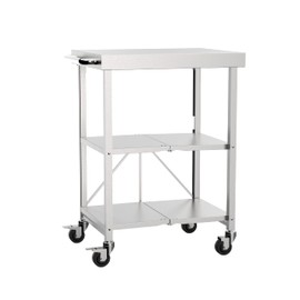 STEELBUS Heavy Duty Stainless Steel Foldable Cart – 300 lbs Maximum Load Capacity, Triple Flat Surfaces, Multi-Purpose Rolling Cart for Kitchen, Garage, Restaurant, and Outdoor Use