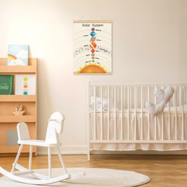 Lacama Solar System Decor With Wood hanging planets for Kids Room Space Decor for Boys Room, Outer Space Room Decor, Space Wall Decor, Planet Solar System Poster Hanger Frame, 12x16 Inches