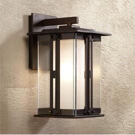 Fallbrook Rustic Outdoor Wall Light Fixture Bronze 11 3/4" Clear and Frosted Double Glass for Exterior House Patio Porch - Franklin Iron Works