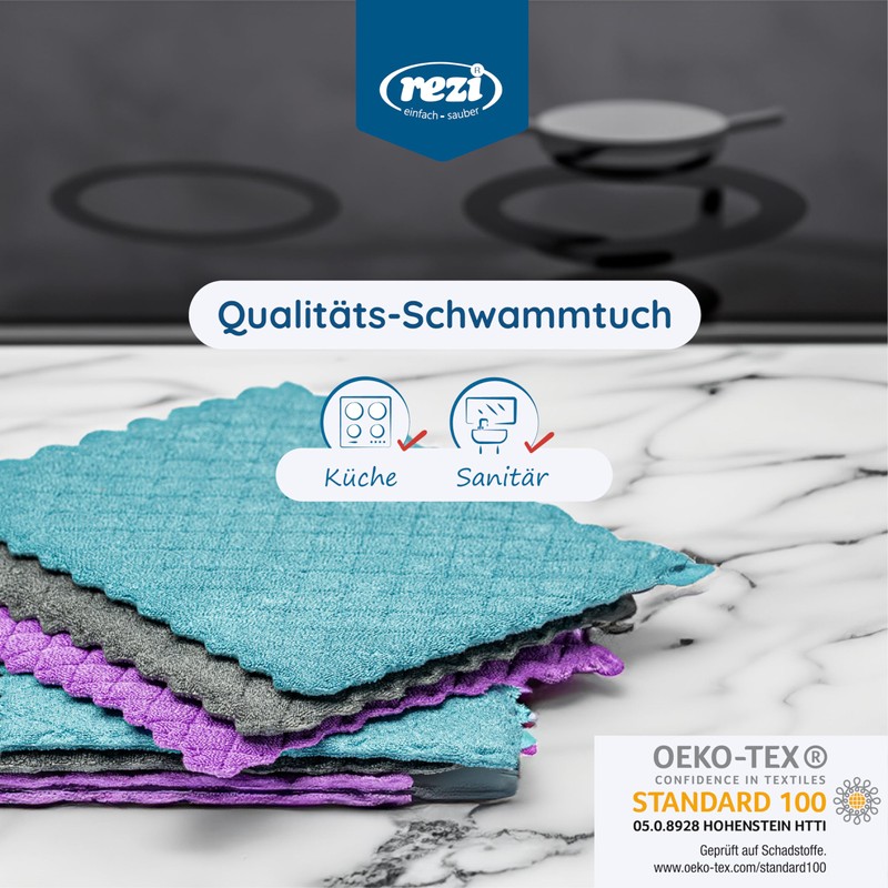 REZI 6 x Microfibre Sponge Cloth Kitchen I Cleaning Cloths/Cleaning
