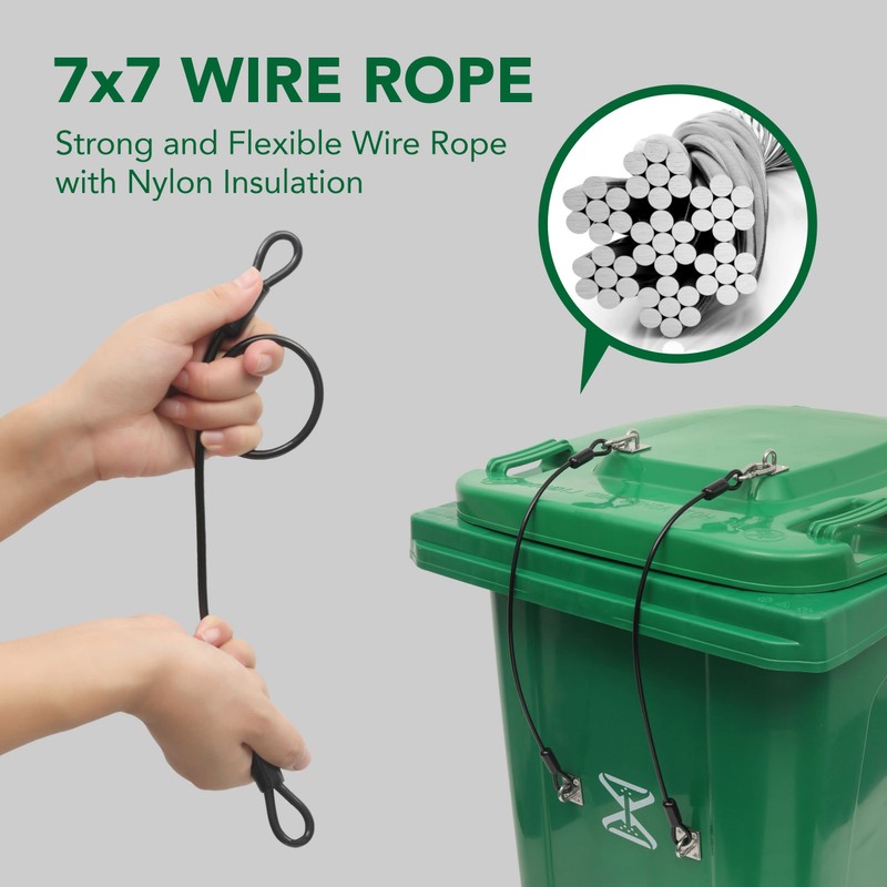 TonGass (2-Pack, Black Garbage Trash Can Locks with Wire Ropes