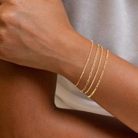 Feskive Gold Bracelets for Women Teen Girls 14k Gold Plated Bracelets for Women Bracelets Sets Dainty Tennis Bracelet Herringbone Figaro Box Chain Thin Bracelet Set Delicate Layered Bracelets Jewelry for Gifts