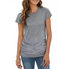 Sherosa Womens Summer Tops Crew Neck Casual Basic T Shirt Petal Sleeves Vintage Gray M