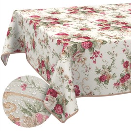 Fabric Tablecloth Washable Table Linen Tablecloth Cotton Polyester Roses Round 140 cm Indoor / Outdoor Tablecloth