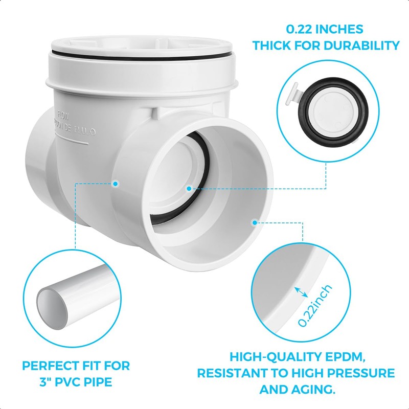 Cinsda 3" PVC Backwater Valve, 3 Inch Back Flow Preventer