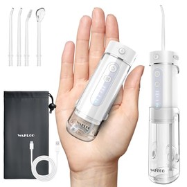 WAFLOO - Irrigador bucal de viaje mini inalámbrico portátil: 5 modos de hilo dental de agua con tanque de agua telescópico, 4 puntas, irr...