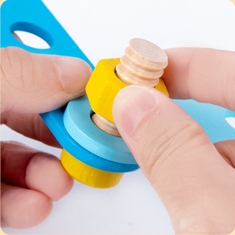 Kids Nut Combination Wooden Toy Building Tool Set for Interactive