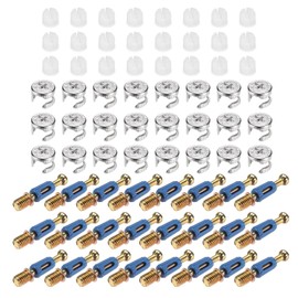 uxcell 24 Sets Cam Locks for Furniture, 32mm Cam Lock Nut and Screw, 3 in 1 Furniture Connecting Fasteners with Dowel Eccentric Wheels Pre-Inserted Nuts for Cabinet Bookcase, Blue