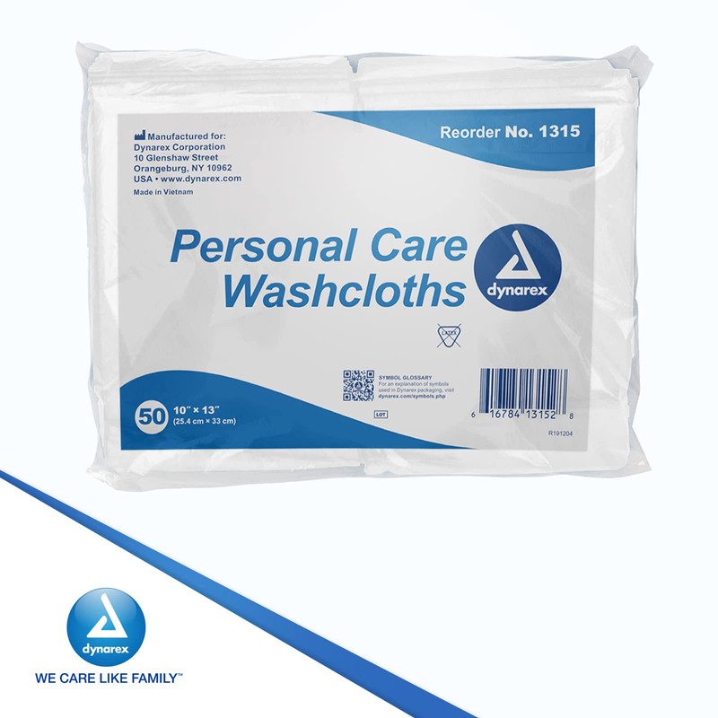 Dynarex Personal Cleansing Washcloths - 10 x 13" Disposable Dry