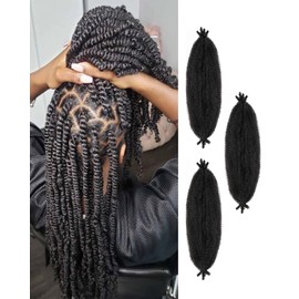 3 Packs Springy Afro Twist Hair with Crochet Hook, 12 Inch Pre-Separated Marley Crochet Braiding Hair for Distressed Soft Locs, Natural Black Synthetic Hair Extension for Women(1B#)