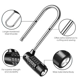 5 Digit Combination Padlock Large Lengthened 116mm U-shaped Lock Gym Lock Waterproof For School, Employee, Gym & Sports Locker, Gate, Case, Toolbox, Outdoor Fence