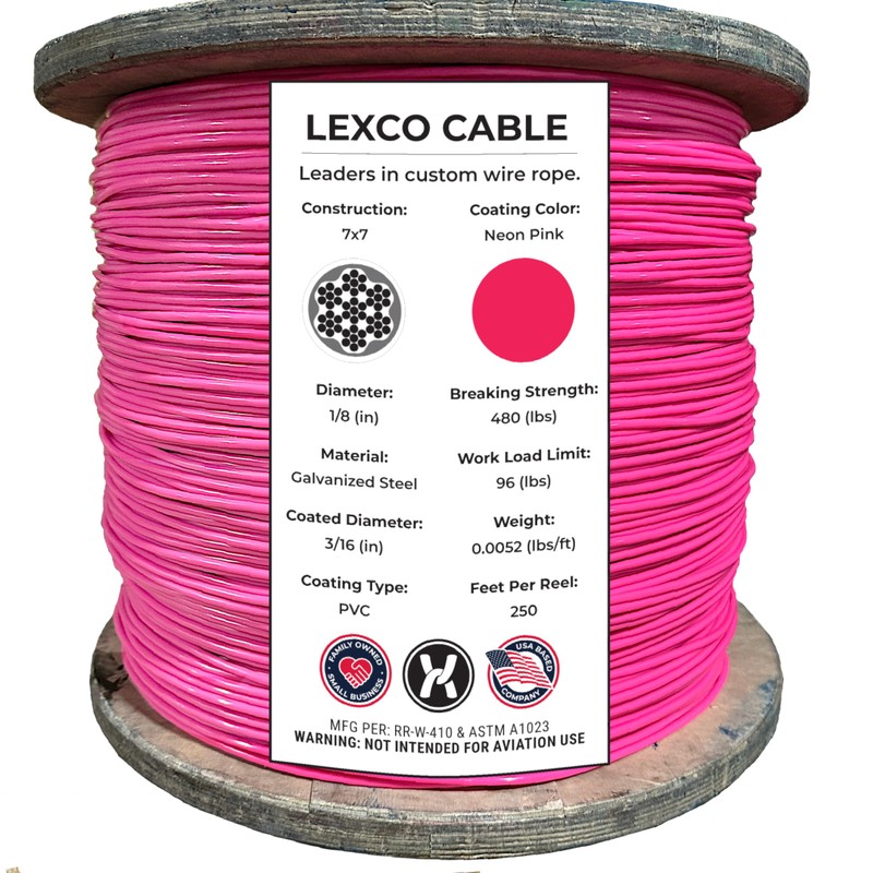 Lexco Cable 187316NPCC 250' Spool of 3/16" Neon Pink PVC