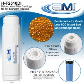 APPLIED MEMBRANES INC Deionization Water Filter Cartridge for Ultra Pure Water | 10 Inch Standard DI Filter | High Purity Semiconductor Grade Mixed Bed DI Resin | Great for Aquarium and Reef H-F2510DI