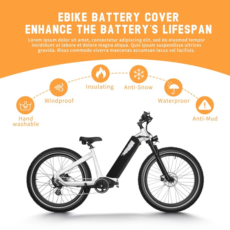 LETSERBIKE Ebike Battery Cover Waterproof, Neoprene Electric Bicycle Battery Cover
