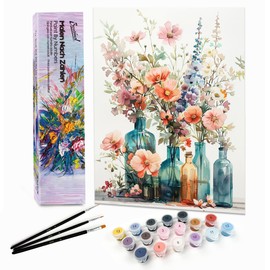 Bougimal Paint by Numbers Adult Landscape without Frame Including Brush and Acrylic Paints - 28 x 35 cm, Flowers