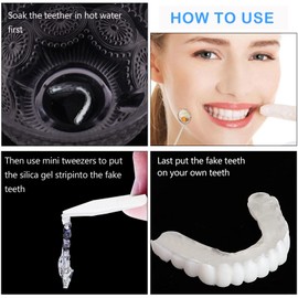 2 Pairs Instant Veneers Dentures, Cosmetic Veneers Teeth Temporary Dentures Fake Teeth Smile Teeth Veneers Top and Bottom Snap On Dentures Clip in Veneers Teeth for Men Women with Bad Teeth