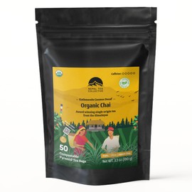 NEPAL TEA Organic Herbal Chai Tea Bags from the Himalayas - 50 Pyramid Tea Bags, Single Origin Chai Tea from a Family Farm - Caffeine Free Tea Bags with Loose Leaf Tea Inside (Kathmandu Cosmos)