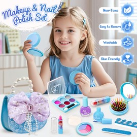 Golray Toys for Girls Gifts Kids Makeup Kit Winter Princess Dress up Real Makeup/Nail Polish/Snow Wand/Purse/Ice Light up Skirt, Christmas Birthday Gift Pretend Play for Toddlers 3 4 5 6 7 8 Years Old