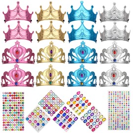 23 Pieces Foam Crowns Set, Luxiv 16 Pieces Foam Princess Tiaras and Crowns Hats with 7 Sheets 500 Pieces Sticker