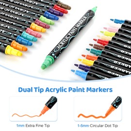 Acrylic Paint Markers, Acrylic Paint Markers, 48 Colours, Dual Tip Paint Pens with Medium Tip and Brush