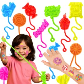 48PCS Candy Land Party Favors - 24PCS Temporary Tattoos & 24PCS Stick Hands Party - Perfect Birthday Party Supplies, Goodie Bag Stuffers, Treasure Box Toys, Classroom Prizes, and Student Gifts
