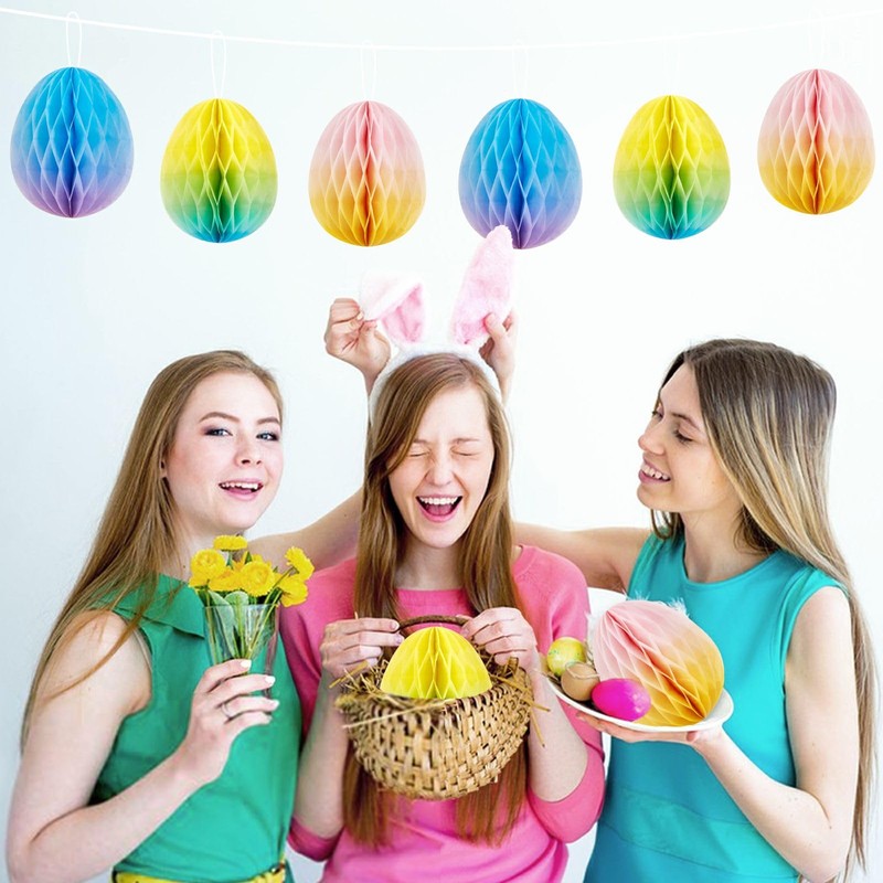 SUNBEAUTY Pack of 12 Easter Eggs Paper Honeycomb Balls 12