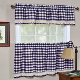 Achim Home Furnishings Tier Pair Buffalo Check Window Curtain, 58" x 24", Navy & Ivory