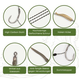 Zar Fishing Hooks with Leader, Very Sharp Tip, Carp Accessories, Invisible in Water, Boilies Rig, Handmade, Hair Rigs Tear-Resistant, Size 2, 4, 6, 8