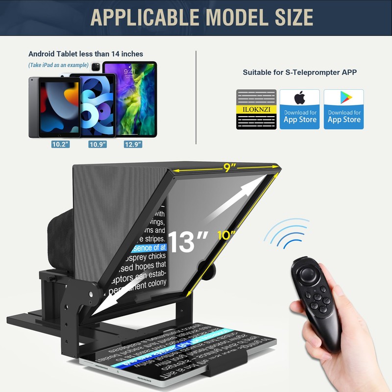 GEIMRSY 13-inch HD Wide-Angle teleprompter, manually Adjustable in Height and