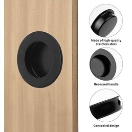 SHYSBV Circular Pull Handle,6 PCS Flush Pull Door Handle with Matte Surface,Recessed Sliding Door Handles,Concealed Finger Pull Handles,Round Recessed Pull Handles for Drawers & Cabinets (Black)