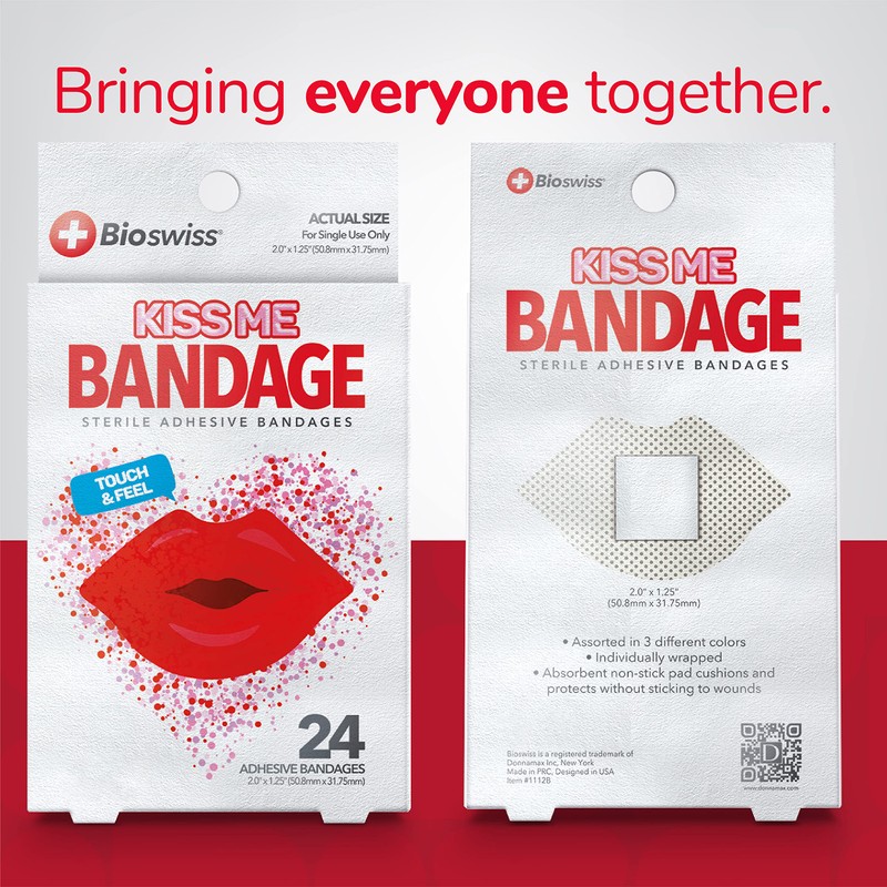 BioSwiss Bandages, Lips Shaped Self Adhesive Bandage, Latex Free Sterile