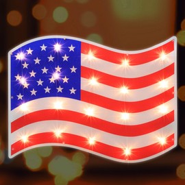 GLOWNOVA 20L Patriotic American Flag Shimmer Window Decoration