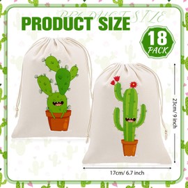 Shinylin 18 Pcs Cactus Party Favor Bags Fiesta Drawstring Candy Bags 7 x 9 Inches Gift Supplies for Forest Farm Baby Shower Birthday Bachelorette Party